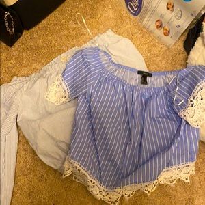 Two Forever 21 off-the-shoulder tops.